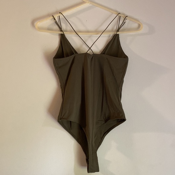 Garage Green Spaghetti Strap V-Neck Bodysuit - Picture 2 of 4
